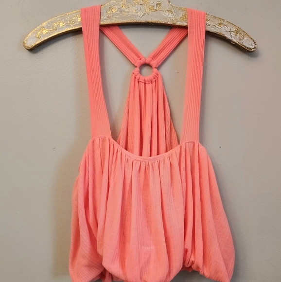 Free People NEW Just a Fling Coral Ribbed Blouson Halter Top Size XS - Picture 4 of 9